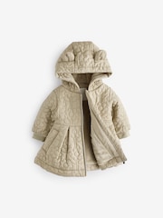 Sage Green Flower Hooded Shower Resistant Lined Quilted Coat (3mths-7yrs) - Image 8 of 11