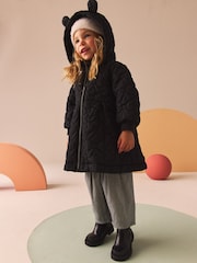 Black Bow Hooded Shower Resistant Lined Quilted Coat (3mths-7yrs) - Image 1 of 9