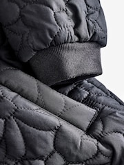 Black Bow Hooded Shower Resistant Lined Quilted Coat (3mths-7yrs) - Image 4 of 9