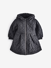 Black Bow Hooded Shower Resistant Lined Quilted Coat (3mths-7yrs) - Image 5 of 9