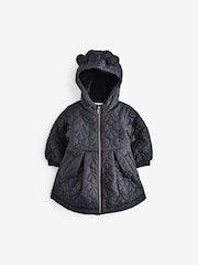 Black Bow Hooded Shower Resistant Lined Quilted Coat (3mths-7yrs) - Image 7 of 9
