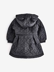 Black Bow Hooded Shower Resistant Lined Quilted Coat (3mths-7yrs) - Image 8 of 9