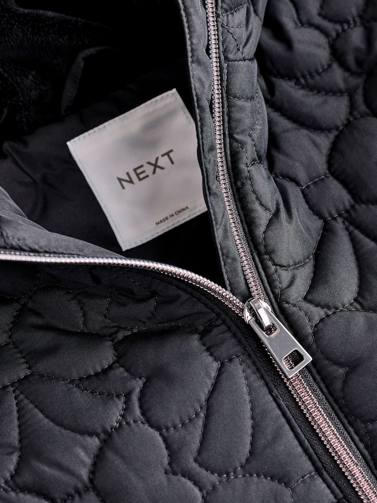 Black Bow Hooded Shower Resistant Lined Quilted Coat (3mths-7yrs) - Image 9 of 9