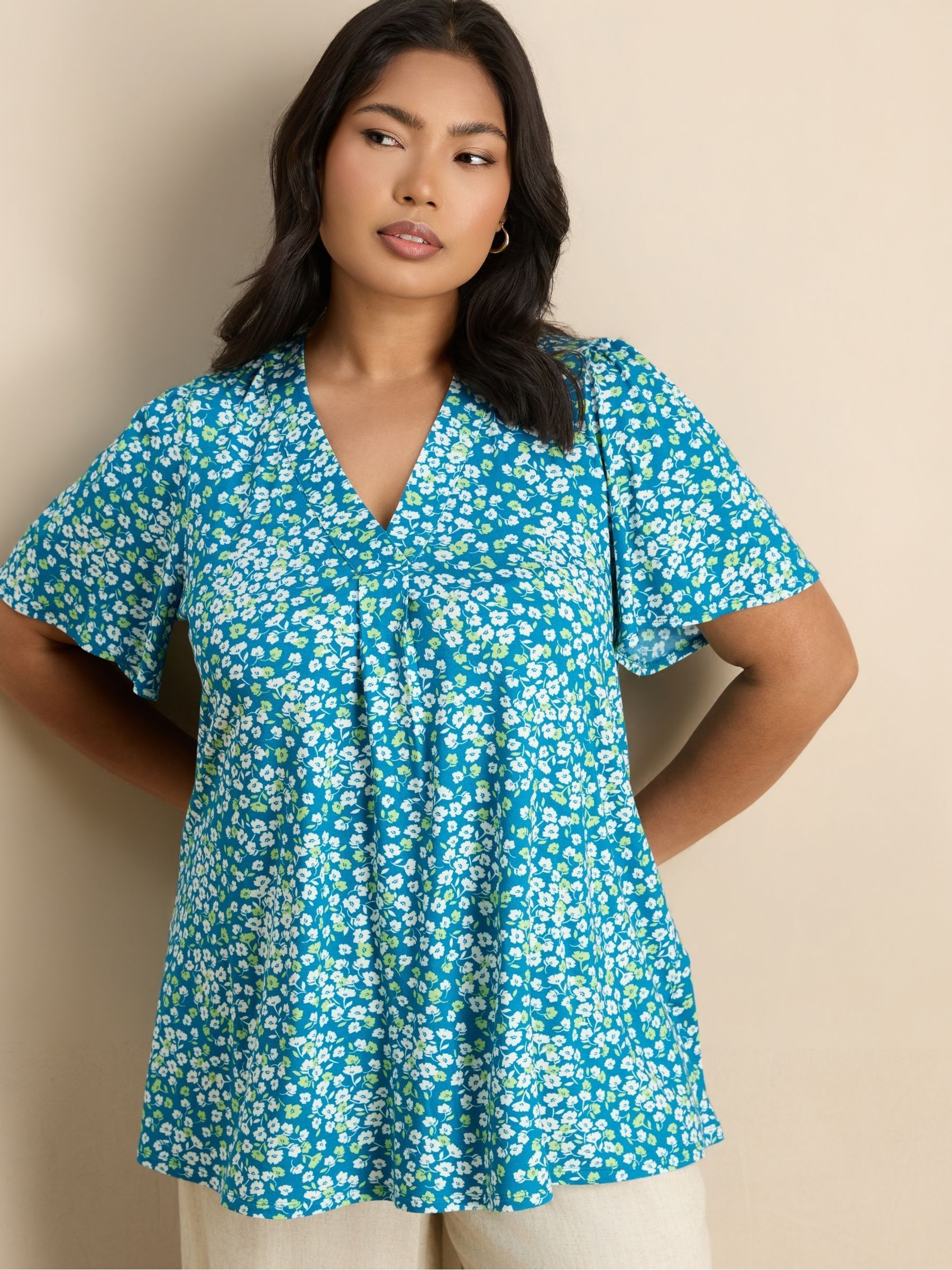 Buy Live Unlimited Blue Ditsy Print Short Sleeve Jersey Top from