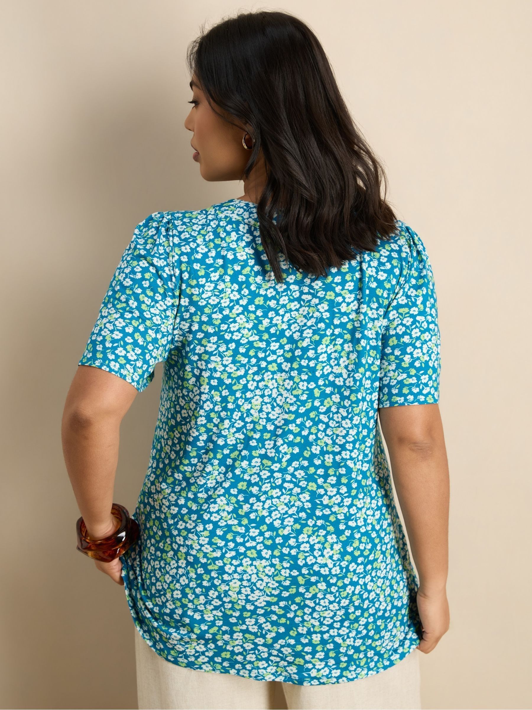Buy Live Unlimited Blue Ditsy Print Short Sleeve Jersey Top from