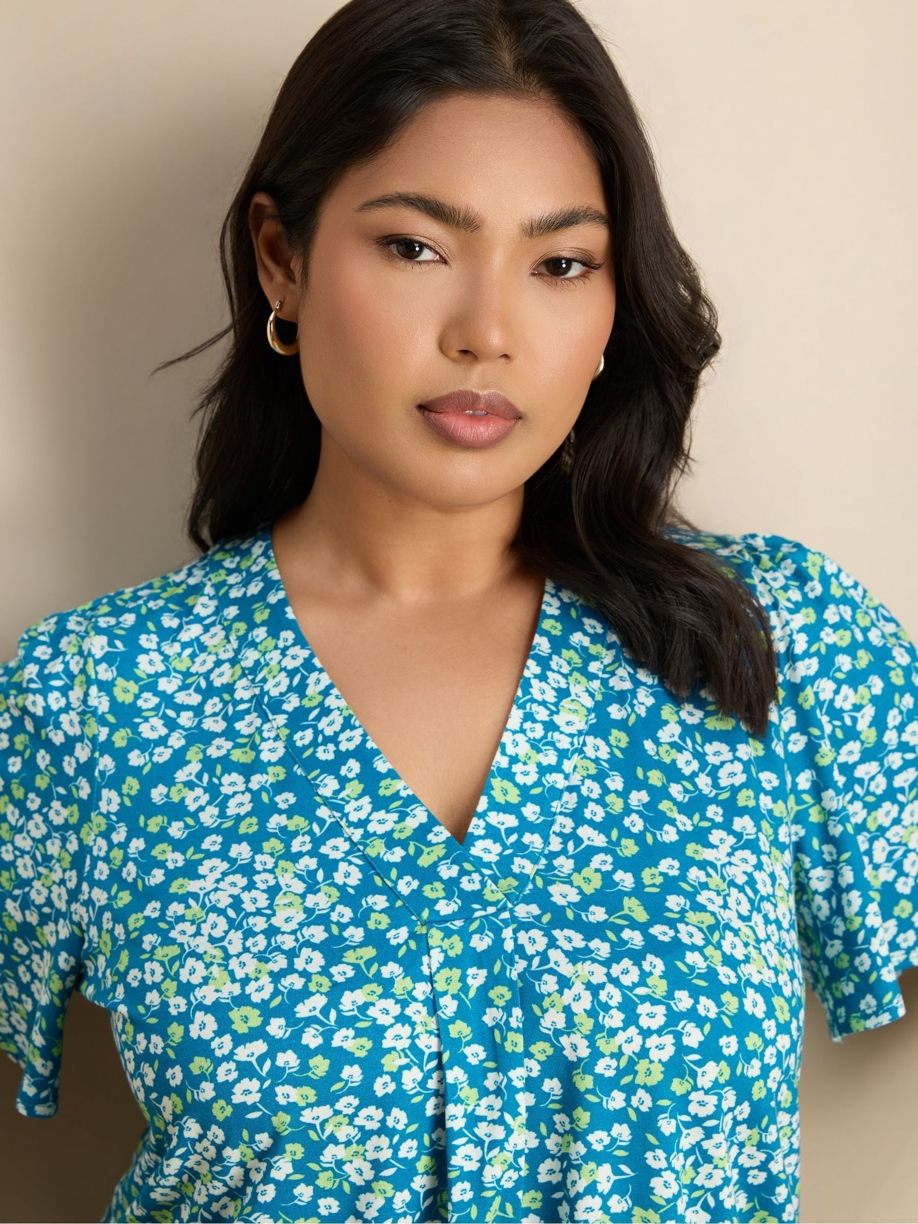 Buy Live Unlimited Blue Ditsy Print Short Sleeve Jersey Top from