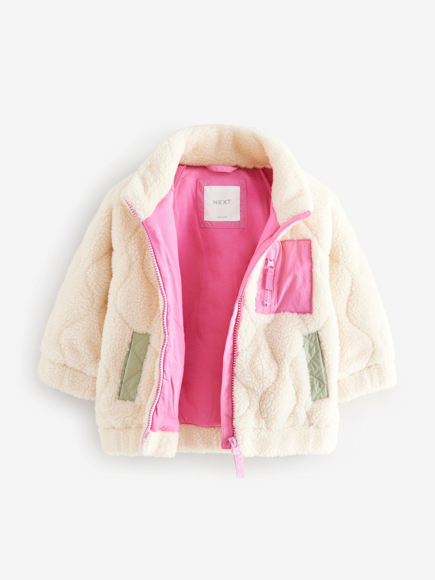 Buy Cream Borg Fleece Zip Through Coat (3mths-7yrs) from