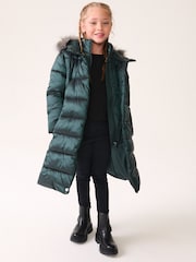 Green Shower Resistant Faux Fur Trim Double Layer Padded Coat (3-16yrs) - Image 1 of 11