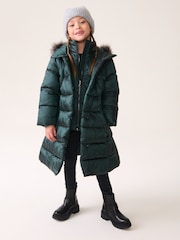Green Shower Resistant Faux Fur Trim Double Layer Padded Coat (3-16yrs) - Image 2 of 11