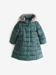 Green Shower Resistant Faux Fur Trim Double Layer Padded Coat (3-16yrs) - Image 5 of 11