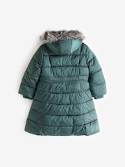 Green Shower Resistant Faux Fur Trim Double Layer Padded Coat (3-16yrs) - Image 6 of 11