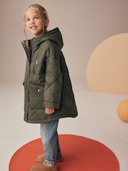 Khaki Green Shower Resistant Oversized Quilted Coat (3-16yrs) - Image 1 of 11