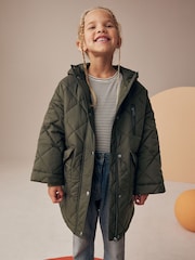 Khaki Green Shower Resistant Oversized Quilted Coat (3-16yrs) - Image 2 of 11
