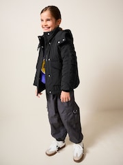 Black Shower Resistant Rouched Sleeve Coat (6-14yrs) - Image 1 of 10