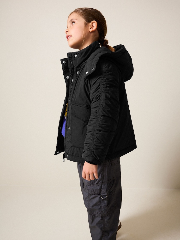 Black Shower Resistant Rouched Sleeve Coat (6-14yrs) - Image 2 of 10