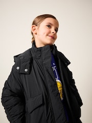 Black Shower Resistant Rouched Sleeve Coat (6-14yrs) - Image 4 of 10
