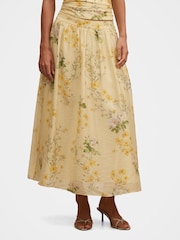 Forever New Yellow Palmer Pleated Skirt Contains Linen - Image 1 of 5
