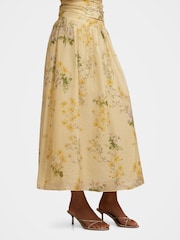 Forever New Yellow Palmer Pleated Skirt Contains Linen - Image 4 of 5