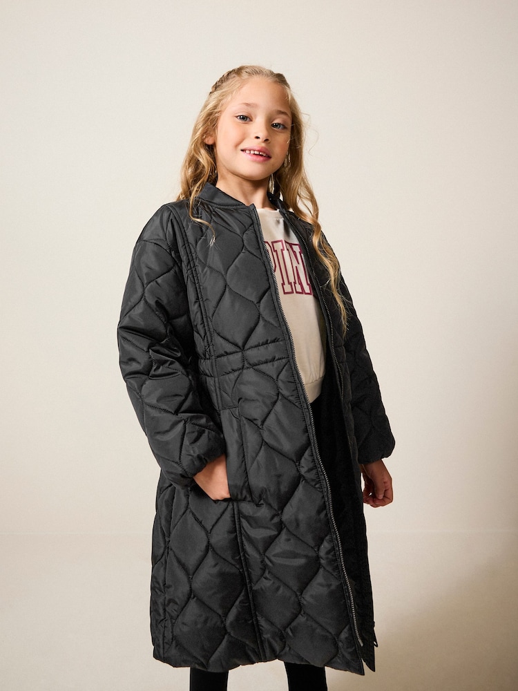 Black Shower Resistant Onion Quilted Coat (3-16yrs) - Image 1 of 11