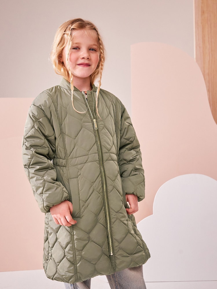 Khaki Green Shower Resistant Onion Quilted Coat (3-16yrs) - Image 2 of 10