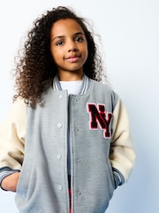 Grey/Neutral Varsity Bomber Jacket with Wool (3-16yrs) - Image 3 of 5