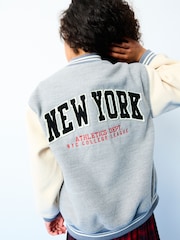 Grey/Neutral Varsity Bomber Jacket with Wool (3-16yrs) - Image 4 of 5