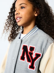 Grey/Neutral Varsity Bomber Jacket with Wool (3-16yrs) - Image 5 of 5