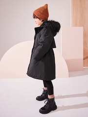 Black Shower Resistant Faux Fur Trim Parka (3-16yrs) - Image 3 of 13