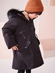 Black Shower Resistant Faux Fur Trim Parka (3-16yrs) - Image 4 of 13