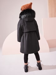 Black Shower Resistant Faux Fur Trim Parka (3-16yrs) - Image 5 of 13