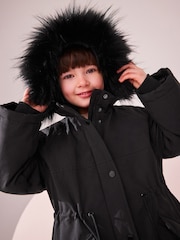 Black Shower Resistant Faux Fur Trim Parka (3-16yrs) - Image 6 of 13