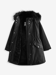 Black Shower Resistant Faux Fur Trim Parka (3-16yrs) - Image 8 of 13