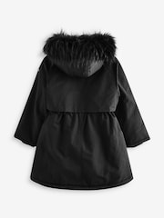 Black Shower Resistant Faux Fur Trim Parka (3-16yrs) - Image 9 of 13