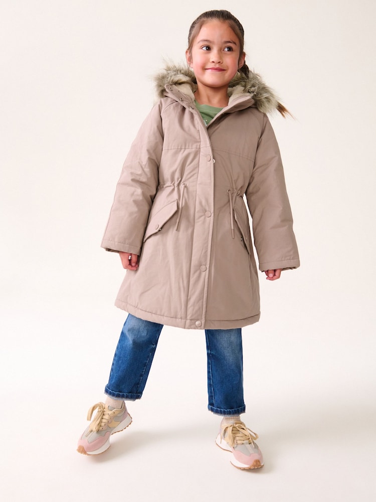 Pink Shower Resistant Faux Fur Trim Parka (3-16yrs) - Image 1 of 12