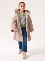Pink Shower Resistant Faux Fur Trim Parka (3-16yrs) - Image 2 of 12