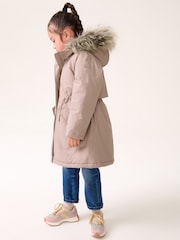 Pink Shower Resistant Faux Fur Trim Parka (3-16yrs) - Image 4 of 12