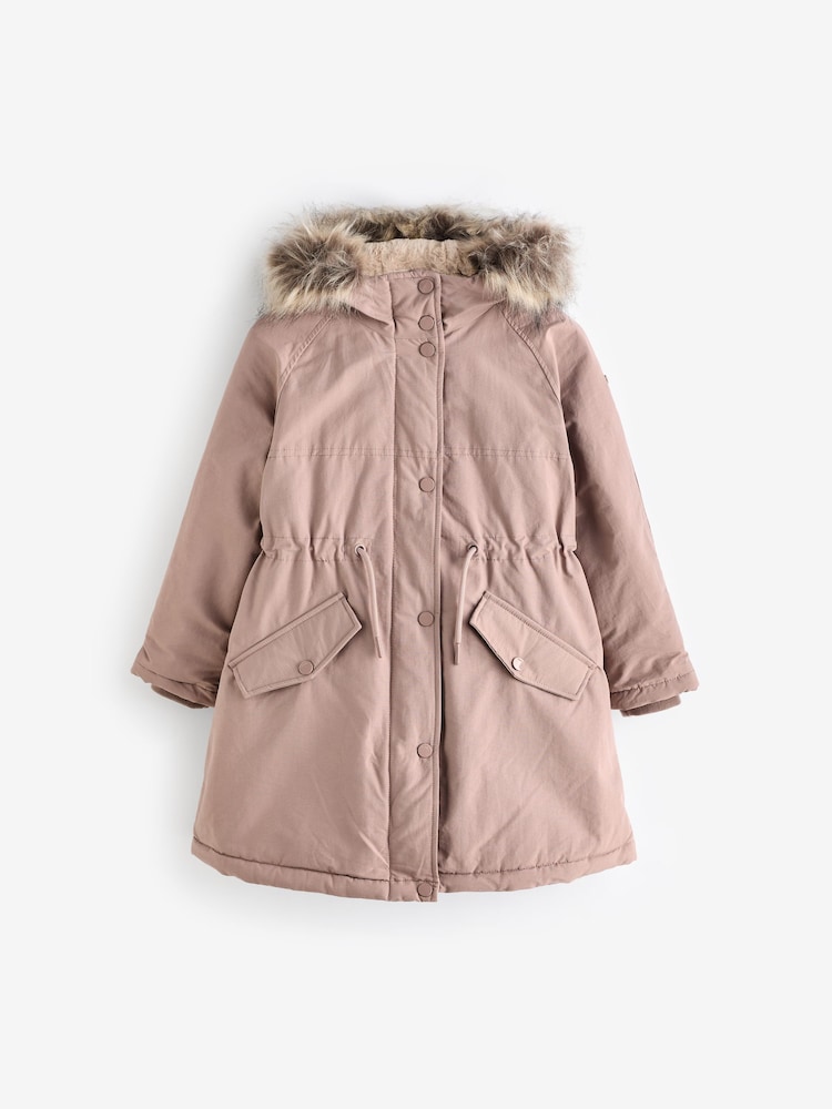 Buy Pink Shower Resistant Faux Fur Trim Parka (3-16yrs) from Next  
