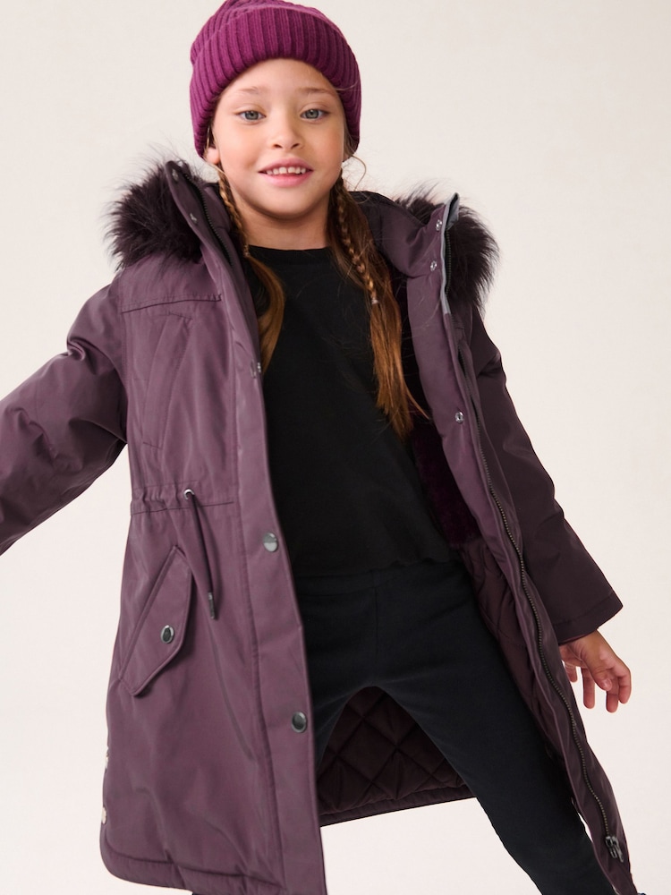 Purple Waterproof Faux Fur Trim Hood Parka Coat (3-16yrs) - Image 1 of 11