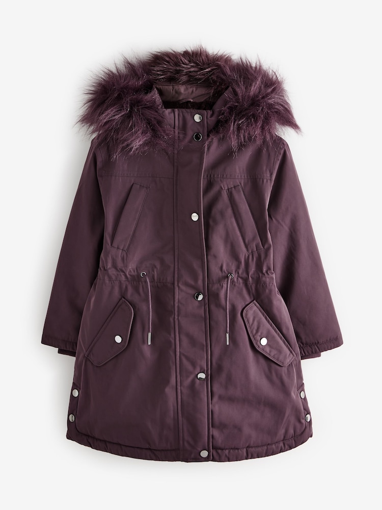 Purple Waterproof Faux Fur Trim Hood Parka Coat (3-16yrs) - Image 8 of 11