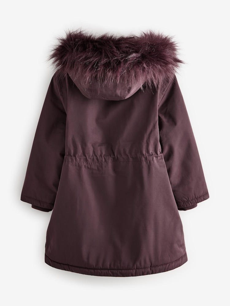 Purple Waterproof Faux Fur Trim Hood Parka Coat (3-16yrs) - Image 9 of 11