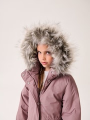 Pink Waterproof Faux Fur Trim Hood Parka Coat (3-16yrs) - Image 4 of 13