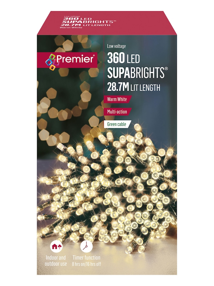 Premier Decorations Ltd White Warm Supabrights 360 LED Christmas Lights with Timer 28.7M - Image 2 of 4