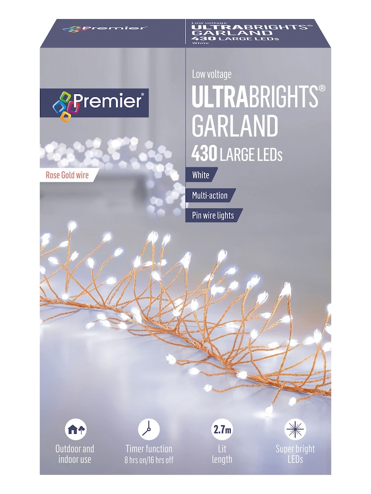 Premier Decorations Ltd White Brite 430 UltraBright Garland LED Christmas Lights 2.7M - Image 2 of 3