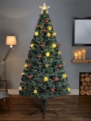 Premier Decorations Ltd Green 4ft Fibre Optic LED Christmas Tree with Baubles - Image 1 of 3