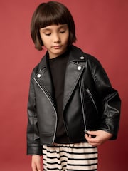 Black PU Biker Jacket (3-16yrs) - Image 1 of 8