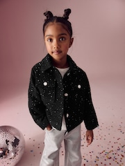 Black Crop Sparkle Coat with Wool (3-16yrs) - Image 1 of 8