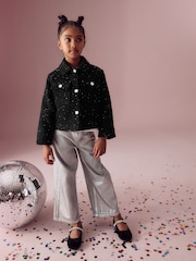 Black Crop Sparkle Coat with Wool (3-16yrs) - Image 2 of 8