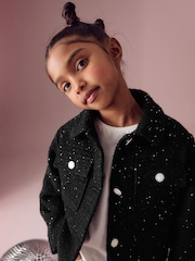 Black Crop Sparkle Coat with Wool (3-16yrs) - Image 4 of 8
