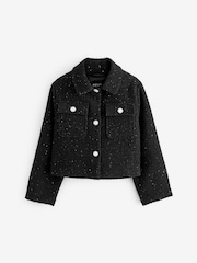 Black Crop Sparkle Coat with Wool (3-16yrs) - Image 5 of 8