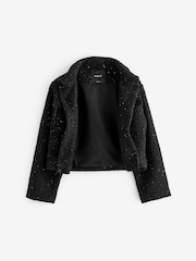 Black Crop Sparkle Coat with Wool (3-16yrs) - Image 6 of 8